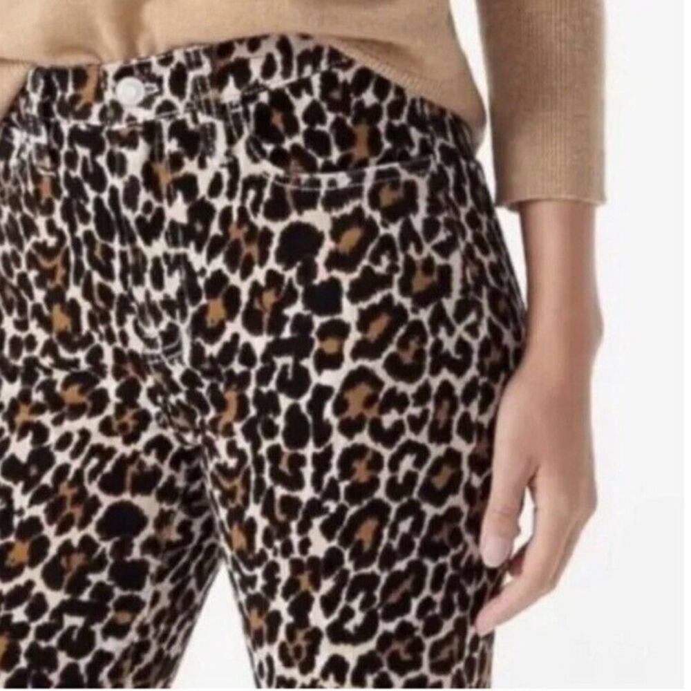 J.Crew 10” Toothpick Highest Rise Corduroy Pants Leopard Print Animal Print